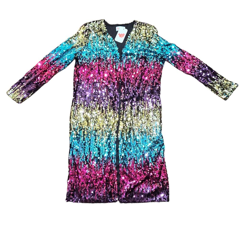 NWT L'Atiste Multi-color Disco Sequin Duster - Size Medium